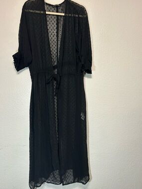 Black Tape_ Black Sheer Tie-Front Maxi Cover-Up